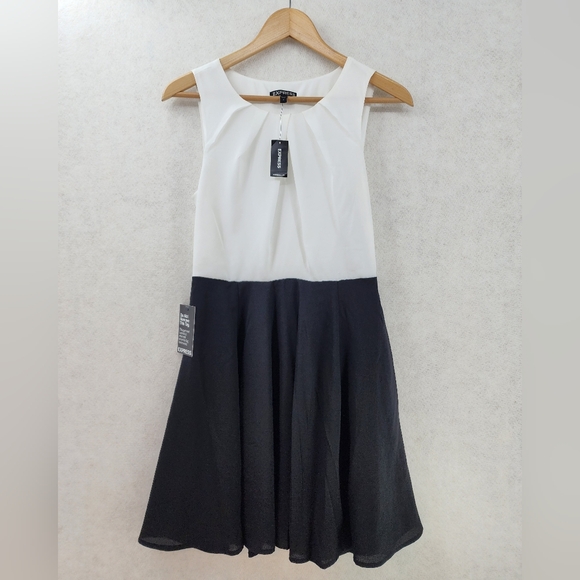 👗NWT Express Colorblock Fit And Flare Dress Women's Size 4 - Picture 1 of 11